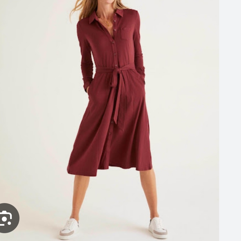 Boden Susannah Jersey Long Sleeve Belted Shirt Dress